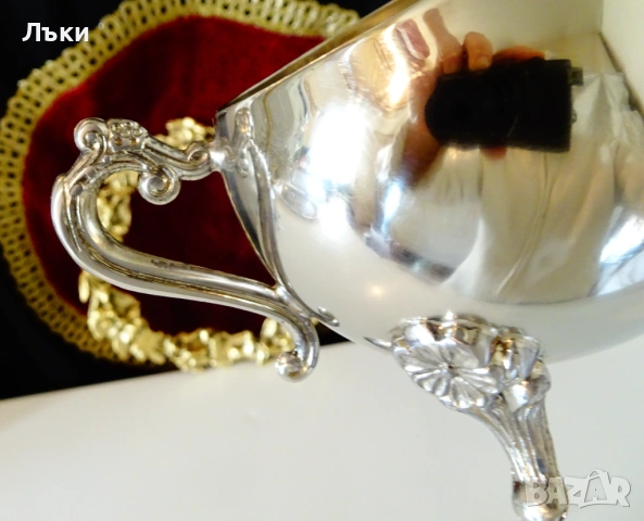 Посребрена бронзова захарница,барок,като нова от вътре. , снимка 5 - Антикварни и старинни предмети - 53632509