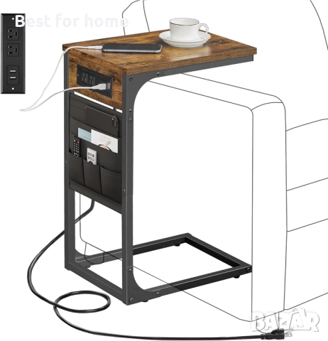 Помощна масичка TUTOTAK – Вградени контакти и USB портове, Индустриален стил, снимка 2 - Декорация за дома - 52954805