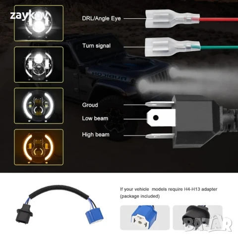 Kairiyard 7-инчови кръгли LED фарове 100W 10000LM 4 лещи Angel Eyes 3000K + 6000K 4 режима, снимка 6 - Друга електроника - 50656740