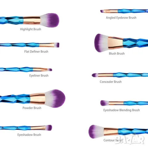 Комплект 10 броя четки за грим 3D Диамантен Еднорог HZS93, снимка 13 - Други - 48890029