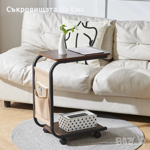 Кокетна Подвижна С образна Маса за Кафе с колелца и място за съхранение, снимка 4 - Маси - 53714590