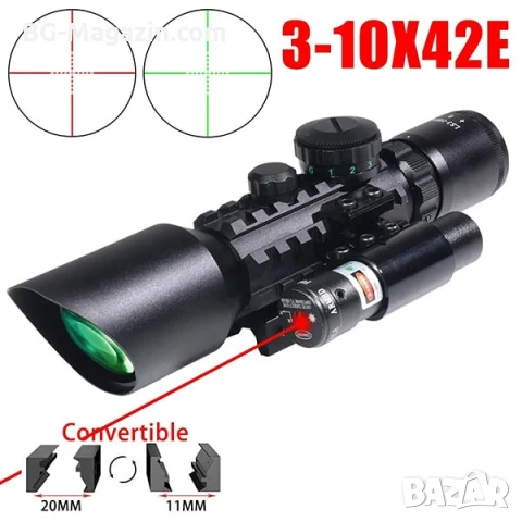 Оптика с лазер M9 3-10×42 бързомер прицел оптически тактически мерник за лов еърсофт въздушна пушка, снимка 2 - Оборудване и аксесоари за оръжия - 51051740