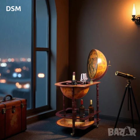 Нов - Голям Ъглов Глобус Мини Бар - Поставка за Бутилка / Вино/Юбилей!, снимка 3 - Маси - 51113948