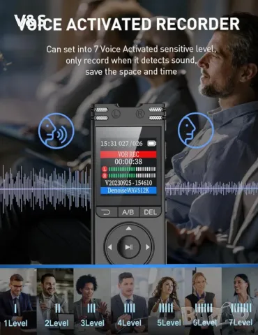 LIMENAMICS Цифров диктофон - 64GB 1536kbps гласово активиран рекордер с шумопотискане, запис с едно , снимка 4 - Микрофони - 47769030