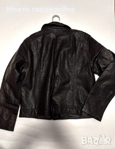 Дамско черно кожено яке размер ХЛ, снимка 2 - Якета - 53233121