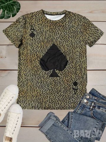 Мъжка тениска с къс ръкав,геометричен 3D принт с дизайн на Асо Пика, снимка 4 - Тениски - 46365635