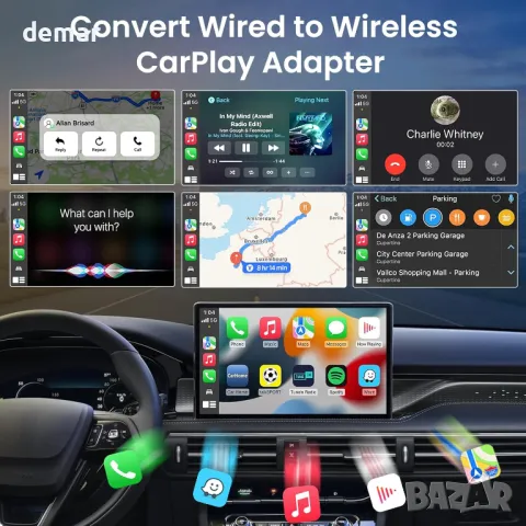 Мини безжичен CarPlay адаптер, конвертиране на кабелен в безжичен CarPlay, снимка 6 - Аксесоари и консумативи - 49988390