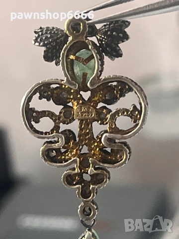 Винтидж висулка 925+14 карата злато с изумруди, снимка 8 - Колиета, медальони, синджири - 51663761