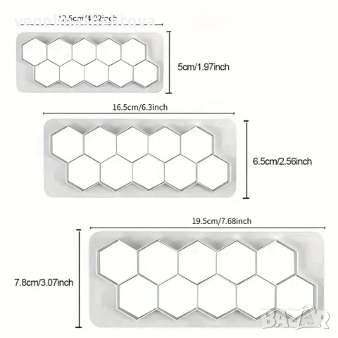 3 броя различни размери шестоъгълници резци фондан декорация торта бисквитки , снимка 4 - Форми - 52873499