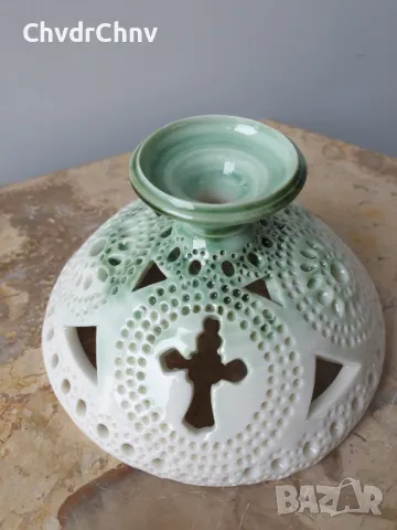 Нестандартен малък ажурен порцеланов свещник единица/12см, снимка 3 - Декорация за дома - 49369812