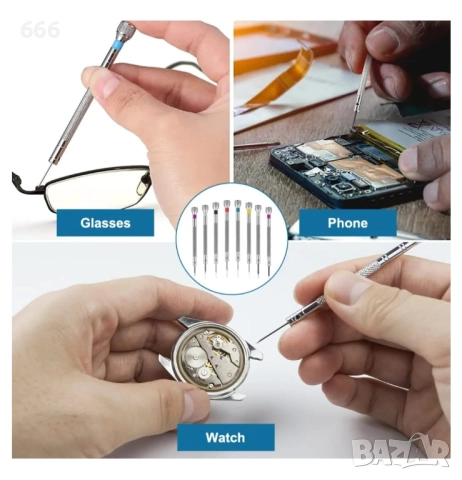 Комплект отвертки за часовници 8 части, снимка 4 - Други инструменти - 52879215