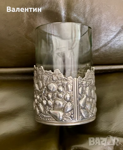 #1502# Винтидж посребрена поставка за чаша със стъкло. Холандия.