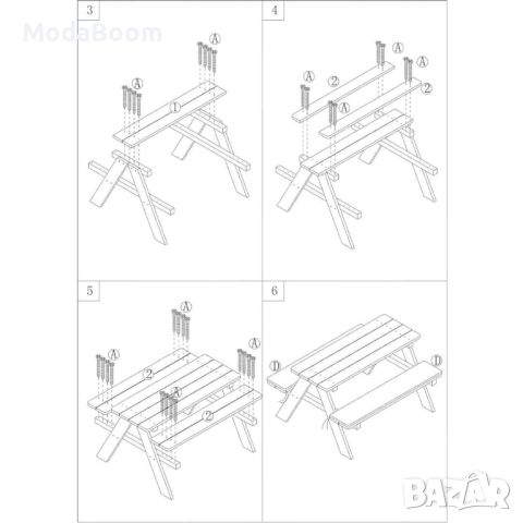 Детска Маса за Пикник с Пейки и Меки Възглавници , Градинска, Дървена, 89х79х50 см, снимка 15 - Маси - 46763772