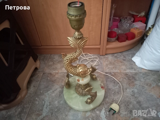 Интересна бронзова лампа с оникс , снимка 5 - Соларни лампи - 52029254