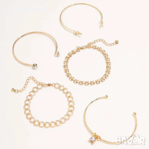 Комплект бижута - 5 броя гривни, налични в цвят злато и сребро, снимка 4 - Гривни - 53083802