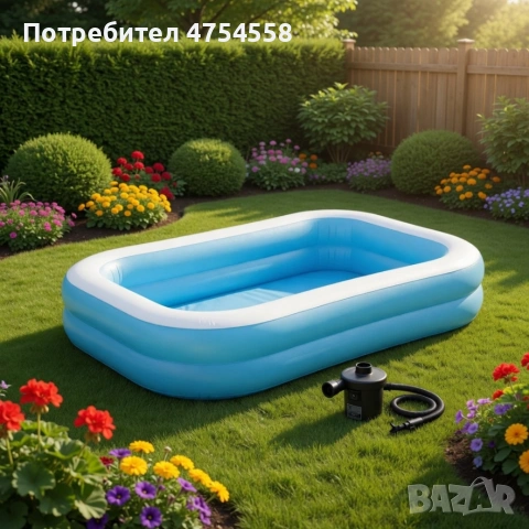 Надуваем семеен басейн 200x150 см + компактна електрическа помпа, снимка 3 - Басейни и аксесоари - 54286217
