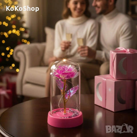 Роза в стъкленица с LED светлини – романтичен подарък, снимка 2 - Декорация за дома - 53155387