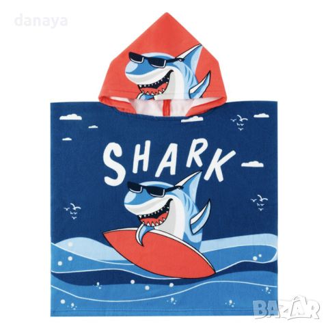 4756 Детско плажно пончо Акула с червен сърф