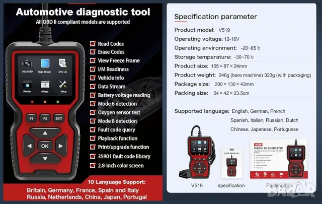 Професионален автомобилен диагностичен кодочетец Full OBD2 EOBD , снимка 17 - Аксесоари и консумативи - 46963819