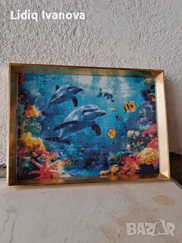 Диамантен гоблен делфини-готов и рамкиран