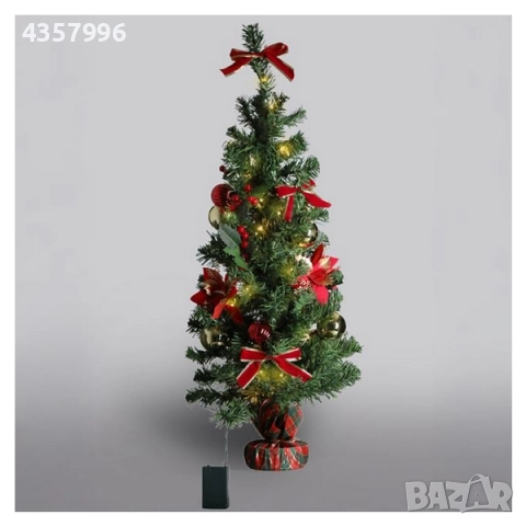 Декоративна коледна елха на батерии с топки, коледна звезда, 90 см, снимка 2 - Декорация за дома - 52379767