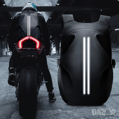 Мото Раница за Каска - COOFAY Водоустойчива, Голям Капацитет, Светлоотразителни Ленти, за Мотор!