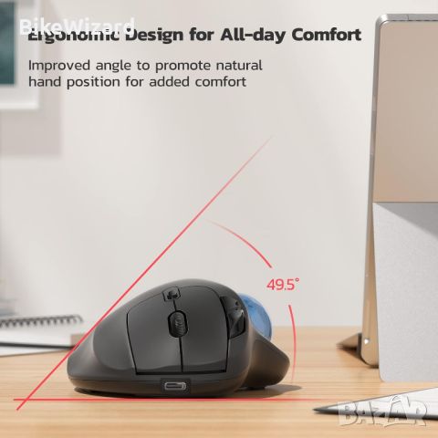 Безжична мишка с тракбол Nulea M501 акумулаторна ергономична лесно управление с палец НОВА , снимка 4 - Клавиатури и мишки - 46320825