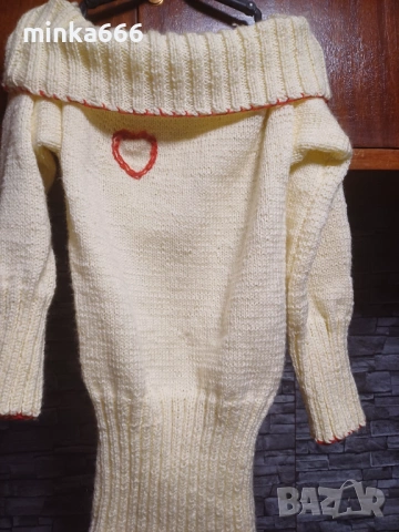 Ръчно плетиво дълъг дамски пуловер, снимка 2 - Блузи с дълъг ръкав и пуловери - 53308346