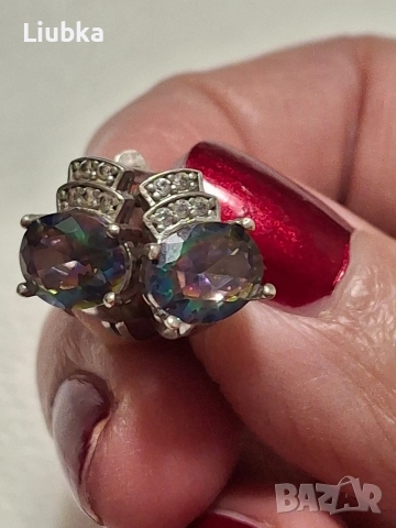 сребърни обеци с перли и мистик топаз, снимка 3 - Обеци - 52711662