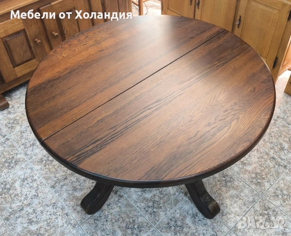 кръгла разтегателна маса от дъб, снимка 2 - Маси - 53537300