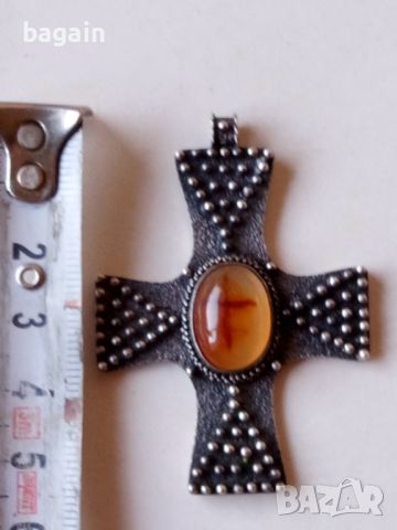 Уникален сребърен кръст с гранулация и ахат., снимка 5 - Колиета, медальони, синджири - 46411993
