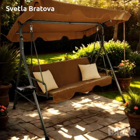 Градинска люлка A-Type с бежови възглавници и поставки за напитки - елегантност и комфорт, снимка 3 - Градински мебели, декорация  - 53865961