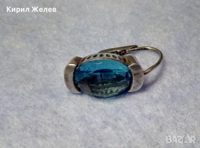 ПРЕКРАСНА СТАРА СКЪПОЦЕННА СРЕБЪРНА ОБЕЦИ СРЕБРО ВИСОКА ПРОБА с ЮВЕЛИРНО ФАСЕТИРАН СИН КРИСТАЛ 50181, снимка 3 - Антикварни и старинни предмети - 50510700