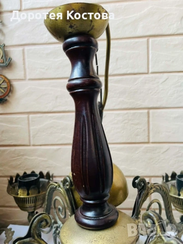 Красив месингов полилей от Англия с дърво за 4 крушки, снимка 11 - Антикварни и старинни предмети - 53821284