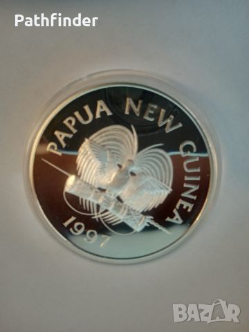 5 кина 1997 Папуа Нова Гвинея сребърна рядка монета, снимка 3 - Нумизматика и бонистика - 46173957