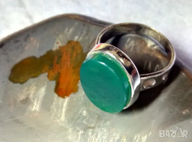 АВТОРСКИ СКЪПОЦЕНЕН СРЕБЪРЕН ПРЪСТЕН СРЕБРО 800 с ШЛИФОВАН ЗЕЛЕН ОНИКС и ЩЕМПЕЛ на ЮВЕЛИРА 47966, снимка 11 - Пръстени - 49886730