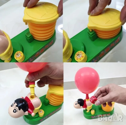   Забавна детска игра със зарчета и количка за надуване 