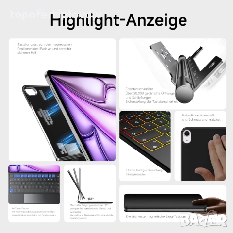 Калъф с клавиатура за iPad Air 13,2024 (M2), iPad Pro 12.9,Гаранция, снимка 2 - Калъфи, кейсове - 53518935