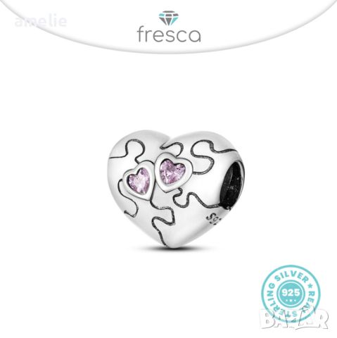 Талисман Fresca по модел тип Пандора сребро 925 Pandora Puzzled Love Heart Charm. Колекция Amélie, снимка 1 - Гривни - 39112086