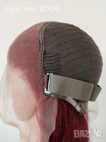 Естествена дантелена перука 80 см - 200% плътност, 13x6 Lace, бургунди тъмно червена права коса, снимка 12 - Аксесоари за коса - 53294690