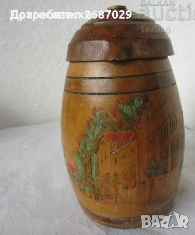 дървени халби: Стара дървена халба с капак, съд, Германия, форма буре, снимка 8 - Антикварни и старинни предмети - 28884182