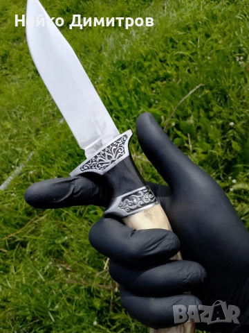 Ловен нож с кожена кания  ръчна изработка , снимка 3 - Ножове - 54219441