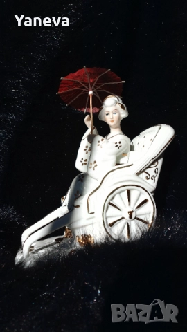 Корейска , vintage, порцеланова фигурка на дама с чадър в рикша. , снимка 7 - Статуетки - 52927555