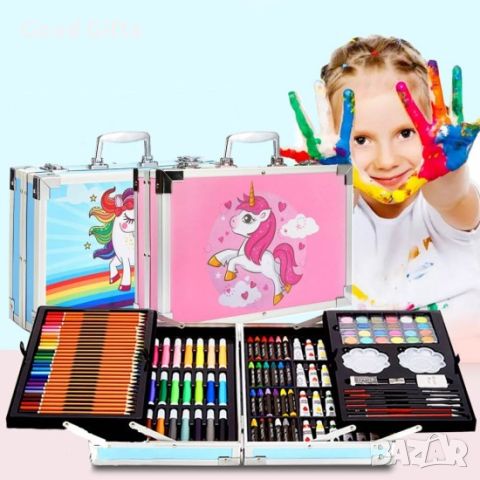 Голям детски комплект за рисуване -145 части в метален куфар с Еднорог, снимка 1 - Рисуване и оцветяване - 46290995