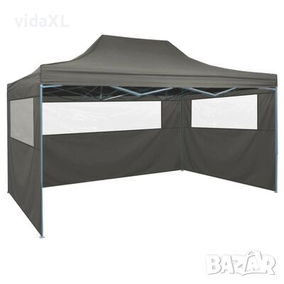 vidaXL Сгъваема парти шатра с 3 странични стени 3х4 м стомана антрацит(SKU:48896