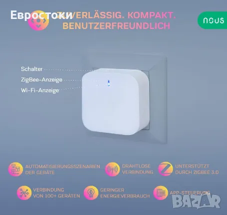 Смарт хъб NOUS E1 ZigBee Gateway, ZigBee 3.0, Bluetooth, Smart Life/Tuya App. ZigBee 3.0 и Tuya Blue, снимка 6 - Друга електроника - 47123955