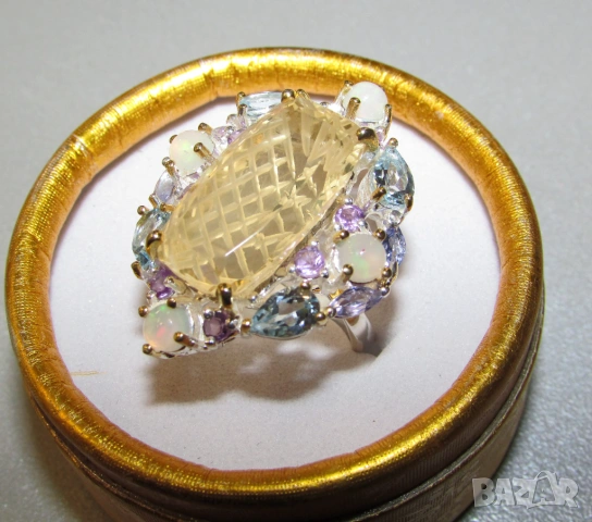 925 сребърен пръстен с лимонов кварц 28 карата, снимка 2 - Пръстени - 53811092