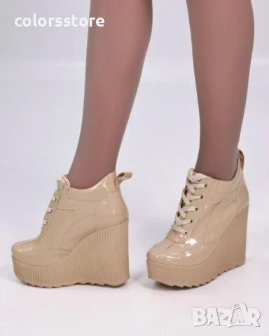 Кецове на платформа - бежов лак - NO4

, снимка 2 - Кецове - 51036843