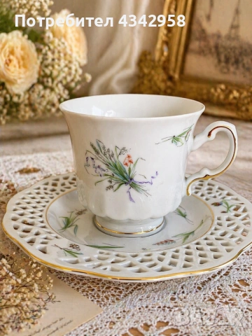 Винтидж порцеланова чаша с чинийка Burg Lindau – Германия.1970-1980г.