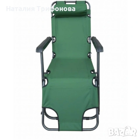 Сгъваем зелен шезлонг с възглавница - комфорт и релакс, снимка 3 - Градински мебели, декорация  - 54174469